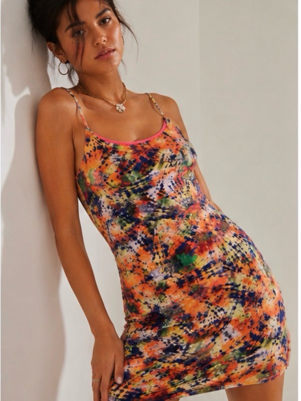 Abstract Print Bodycon Mini Dress Neon Pink Festival small Y2K Psychedelic mesh